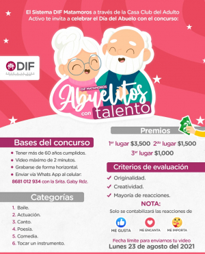 Invita DIF a los abuelitos a participar en el concurso &ldquo;Abuelitos Con Talento&rdquo;