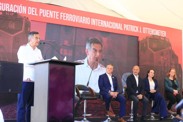 Inauguran Am&eacute;rico, SICT y CPKC, puente ferroviario que duplicar&aacute; intercambio comercial