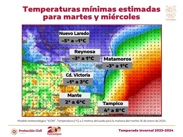 En alerta Protecci&oacute;n Civil Tamaulipas ante pron&oacute;stico de bajas temperaturas